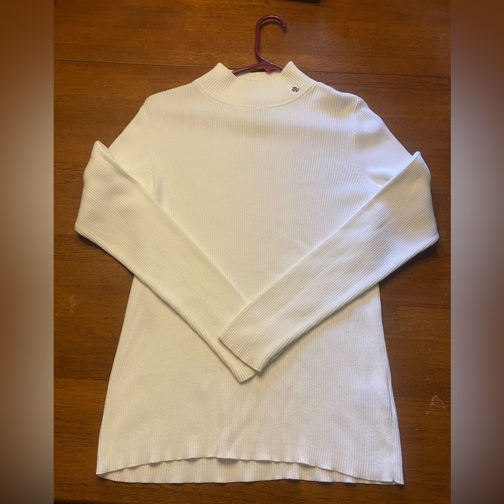 Lauren Ralph Lauren Cream Ribbed Mock-Neck Sweater